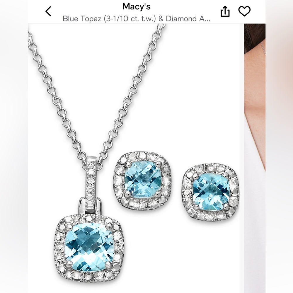Blue Topaz & Diamond Necklace & Earring Set - Picture 8 of 8
